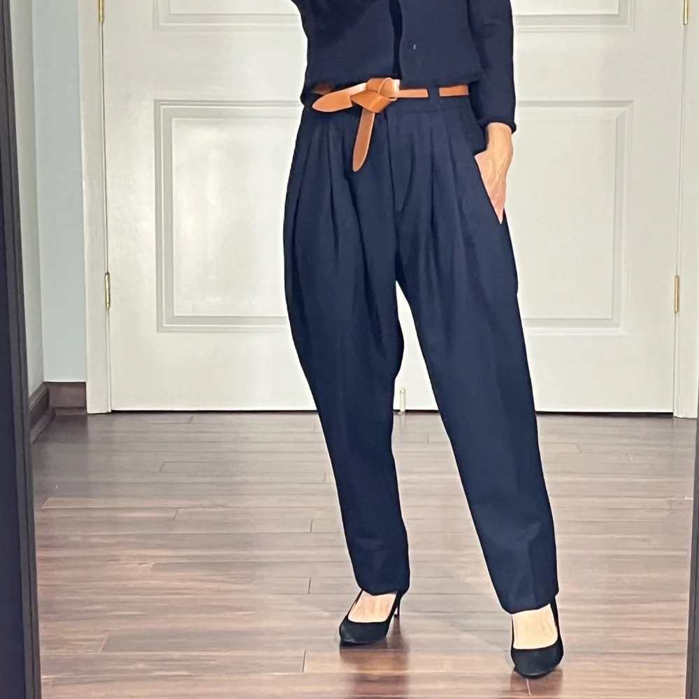 Vintage navy pleated trousers tapered legs - Picture 3 of 11